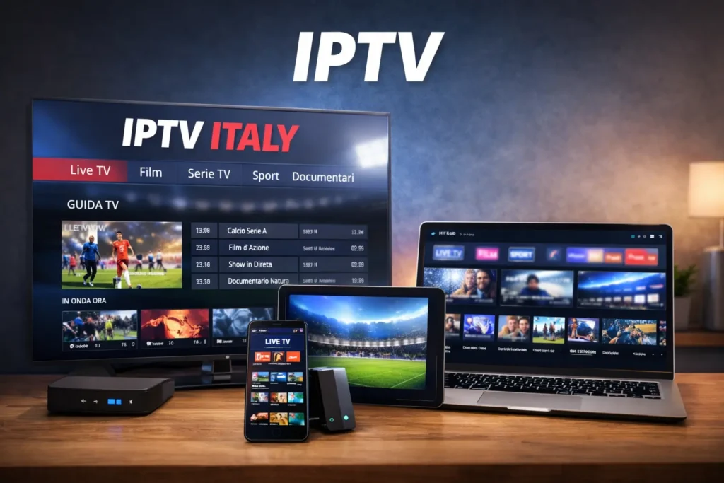 dispositivi compatibili con IPTV ITALY tra Smart TV, TV Box, Fire TV Stick, tablet e smartphone
